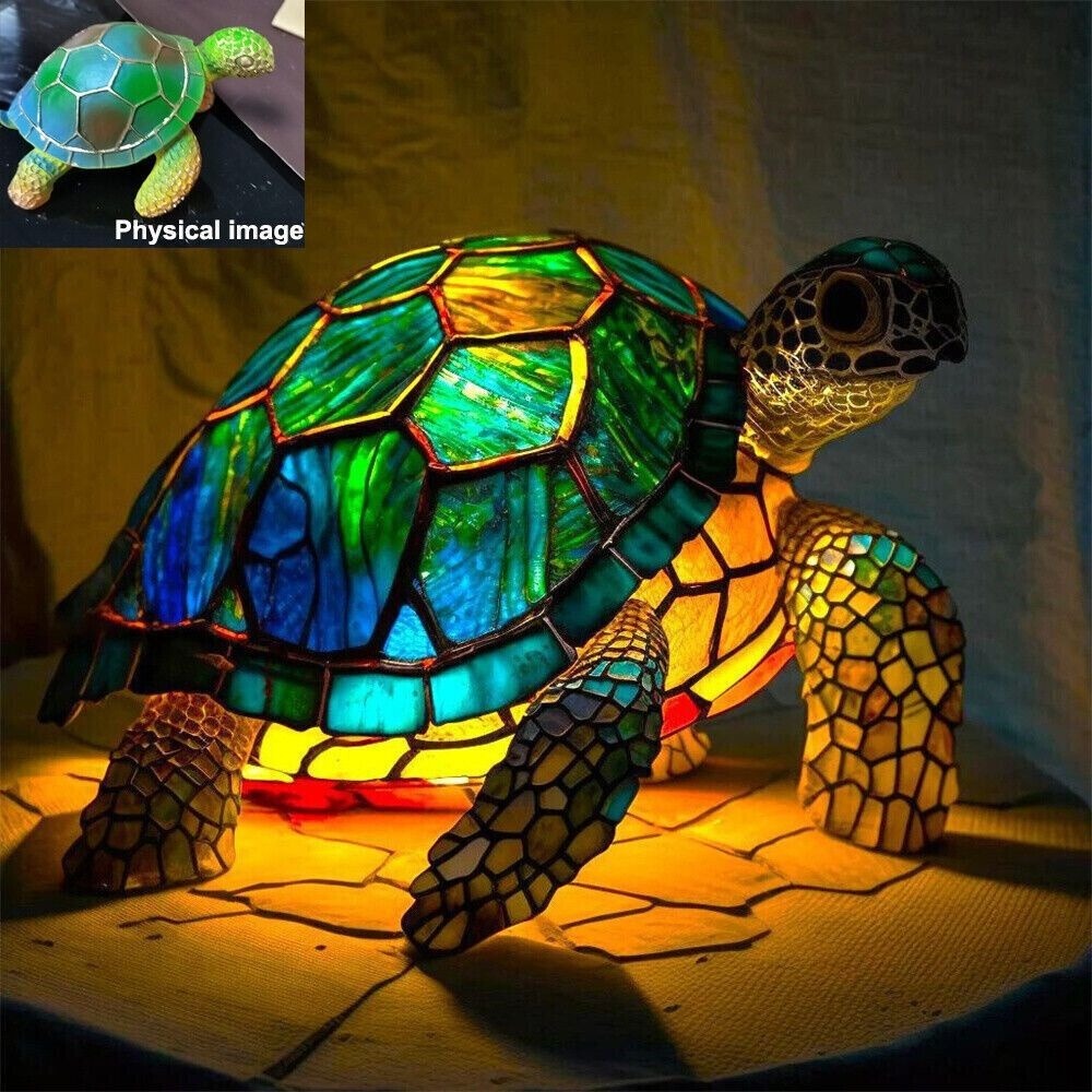 3D Resin Animal Night Light, Bohemian Vintage Dragon, Owl & Sea Turtle Stained Desk Lamp for Bedroom
