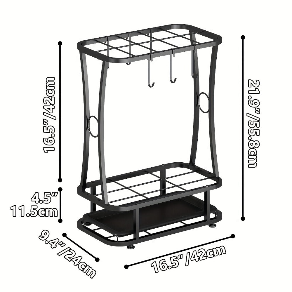 Metal Umbrella Stand with Drip Tray – 4-Tier Freestanding Umbrella Holder, Sleek Polished Finish, Space-Saving Entryway Storage for Home