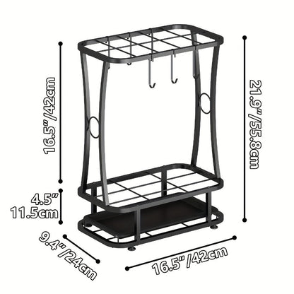 Metal Umbrella Stand with Drip Tray – 4-Tier Freestanding Umbrella Holder, Sleek Polished Finish, Space-Saving Entryway Storage for Home