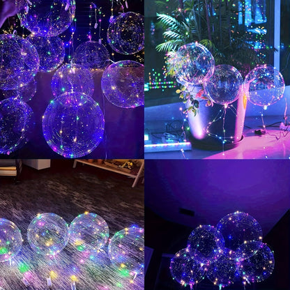 Party Decorations 20-Piece Clear Bobo Balloon Kit with LED String Lights and Six Light Color Options