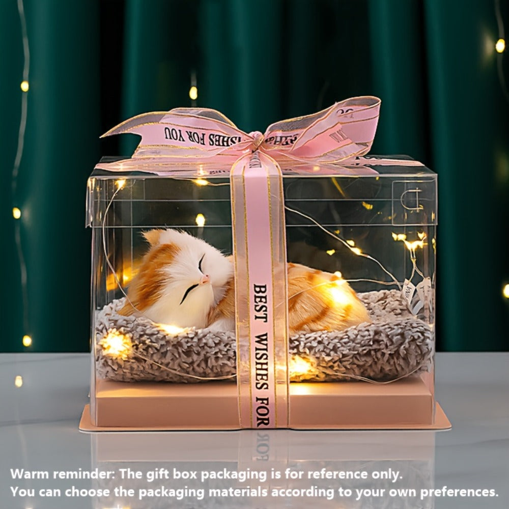 Plush Toy Realistic Sleeping Cat with Meow Sound in Four Coat Patterns for Desk or Room Display
