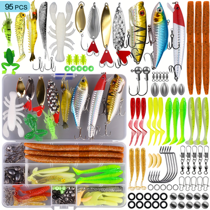 Fishing Lures Kit 66 / 95 / 189 Pcs – Complete Tackle Bait Set for Freshwater & Saltwater Bass Trout Fishing