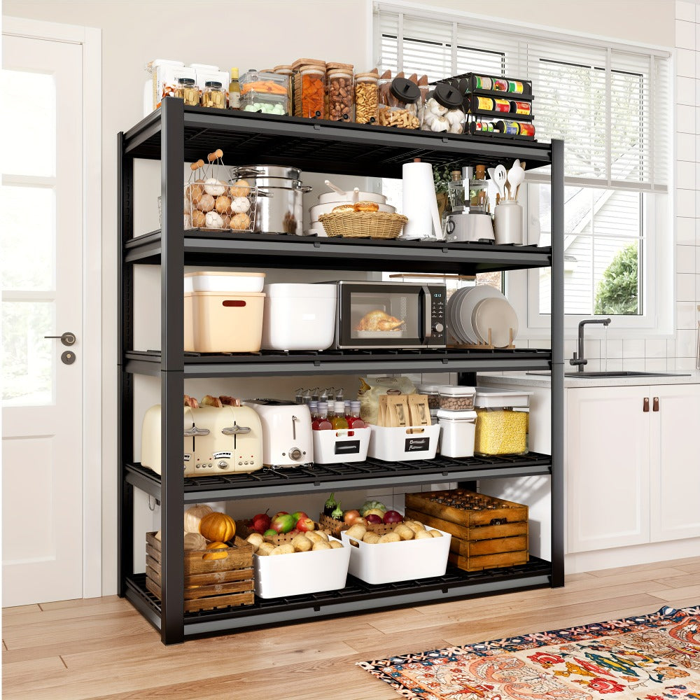 5 Tier Metal Shelving Unit Adjustable Up to for Garage Workshop Commercial Storage Rack No Bolt Easy Assembly Black