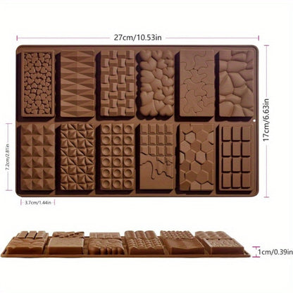 Silicone Chocolate Molds 3 Pack, 12 Cavity Food Grade BPA-Free Non-Stick Chocolate Bar Mold with Scraper, Easy Pop Out Candy Mold