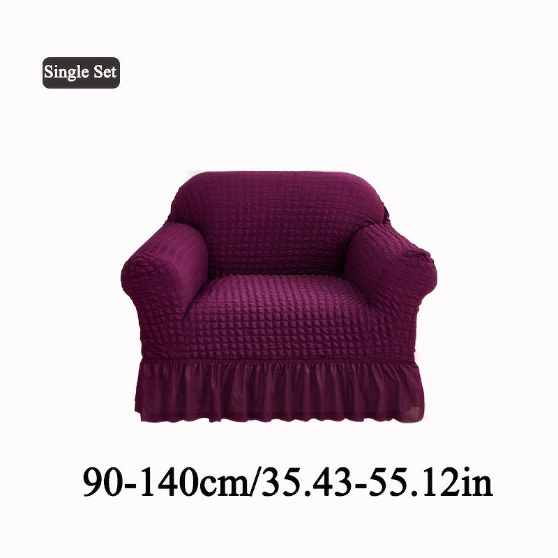 Seersucker Sofa Slipcover Elastic Band Closure Pet-Friendly All-Purpose Sofa Cover for Living Room Home Decor Protection