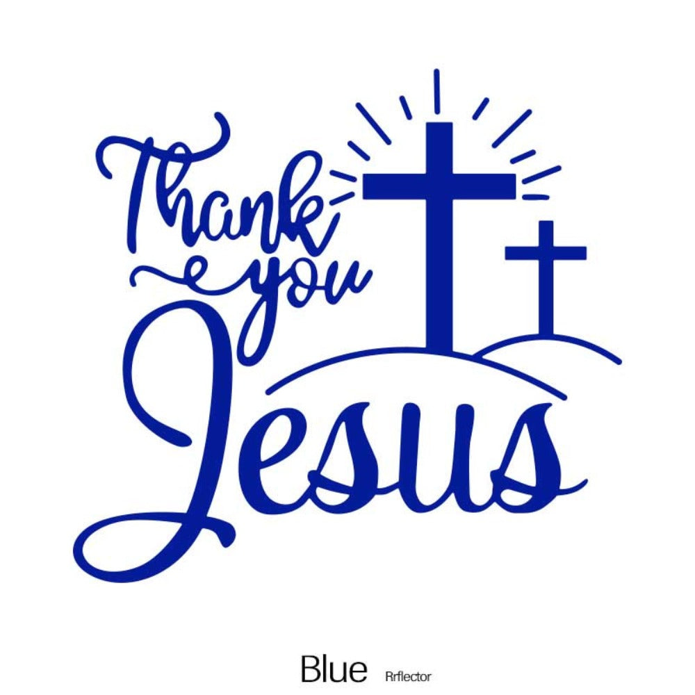Thank You Jesus Cross Vinyl Decal Set, Four-Piece Design in Seven Colors for Vehicle Windows and Body Panels