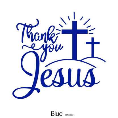Thank You Jesus Cross Vinyl Decal Set, Four-Piece Design in Seven Colors for Vehicle Windows and Body Panels