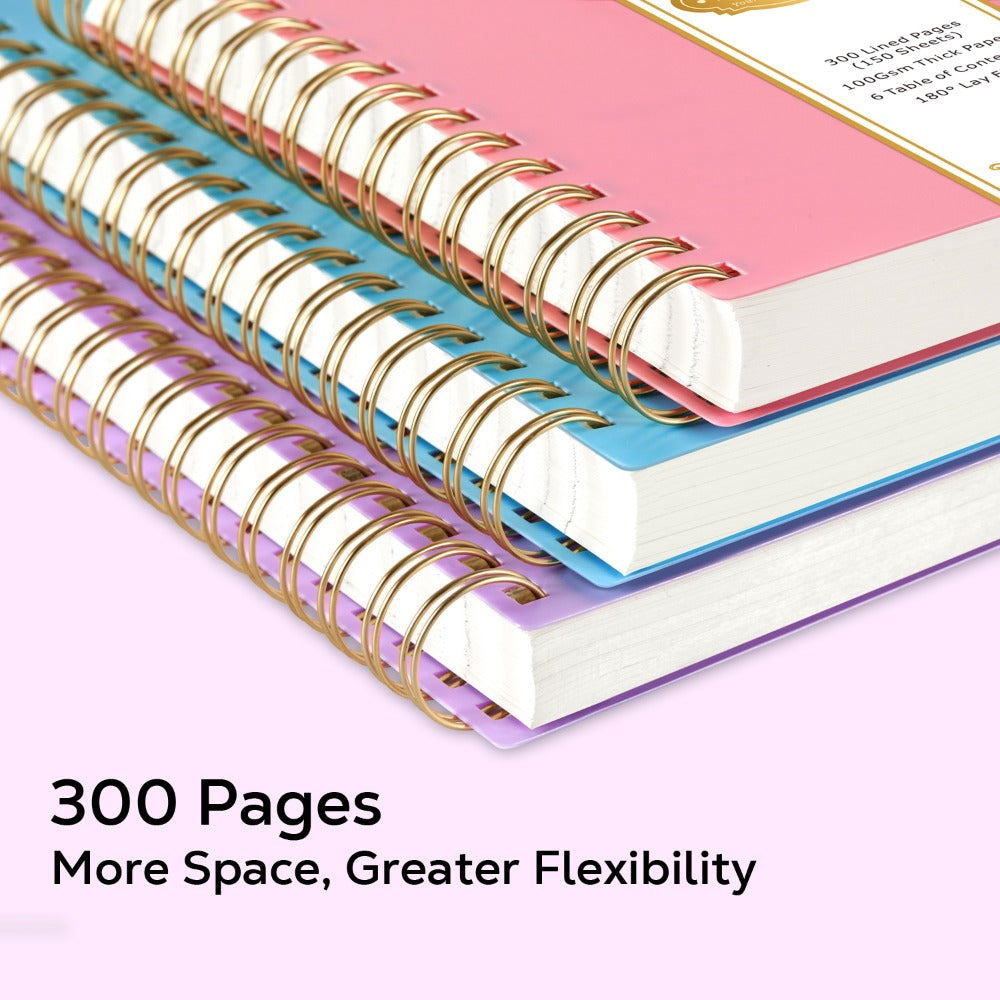 Hardcover Spiral Notebook A5 Lined Journal 300 Pages 100GSM Thick Paper PVC Waterproof Cover College Ruled Note Pad for Women Men Office