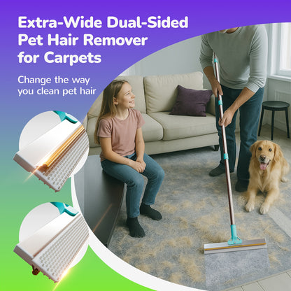 Pet Hair Remover Carpet Rake – 51-Inch Long Handle Dog & Cat Hair Removal Tool for Carpets, Rugs, Upholstery & Stairs | Deep Cleaning Fur