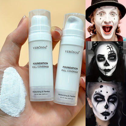 VERONNI White Matte Liquid Foundation Two-Bottle Set with Pump Dispensers and Full-Coverage Label