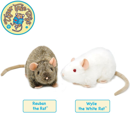 Plush Toy Wylie Realistic White Rat 7-Inch Stuffed Animal with Character Story for Character Display, Room Decor and Gift Presentation