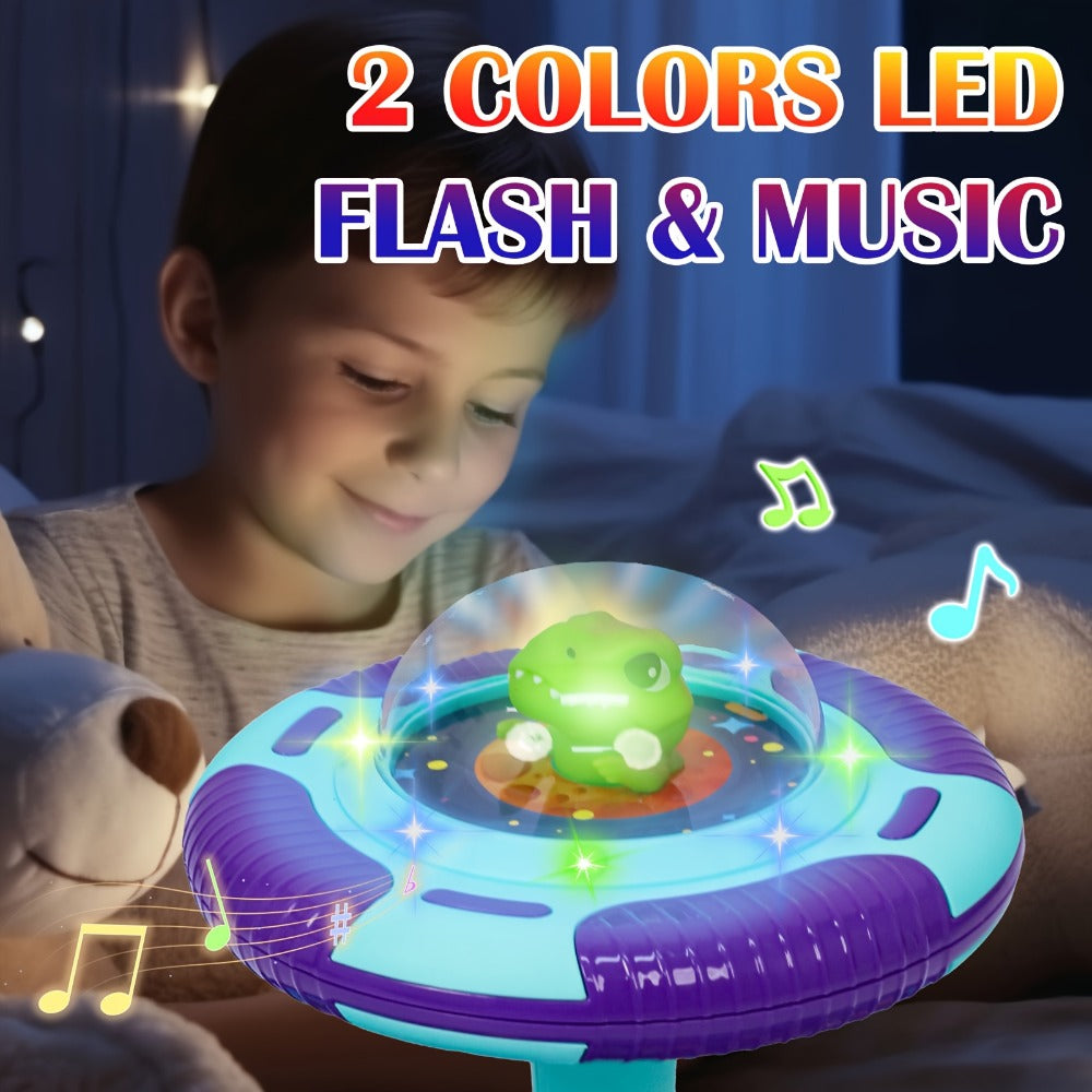 Dinosaur Sit and Spin Toy for Toddlers with Music & LED Flash Lights, 360° Spinning Seat Interactive Sensory Toy for Kids 18 Months+
