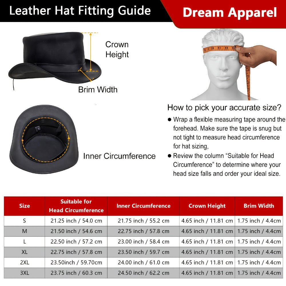 Genuine Leather Top Hat Steampunk – Shapeable Wide Brim Gentleman Hat for Men Women, Halloween Costume Topper, Deadman Victorian Derby Hat