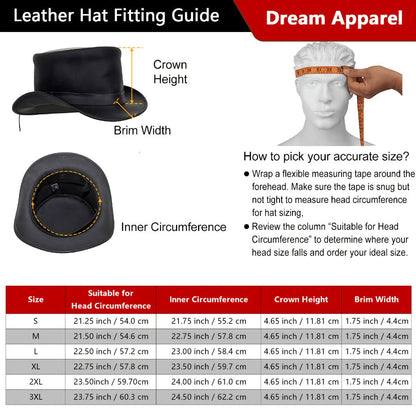 Genuine Leather Top Hat Steampunk – Shapeable Wide Brim Gentleman Hat for Men Women, Halloween Costume Topper, Deadman Victorian Derby Hat
