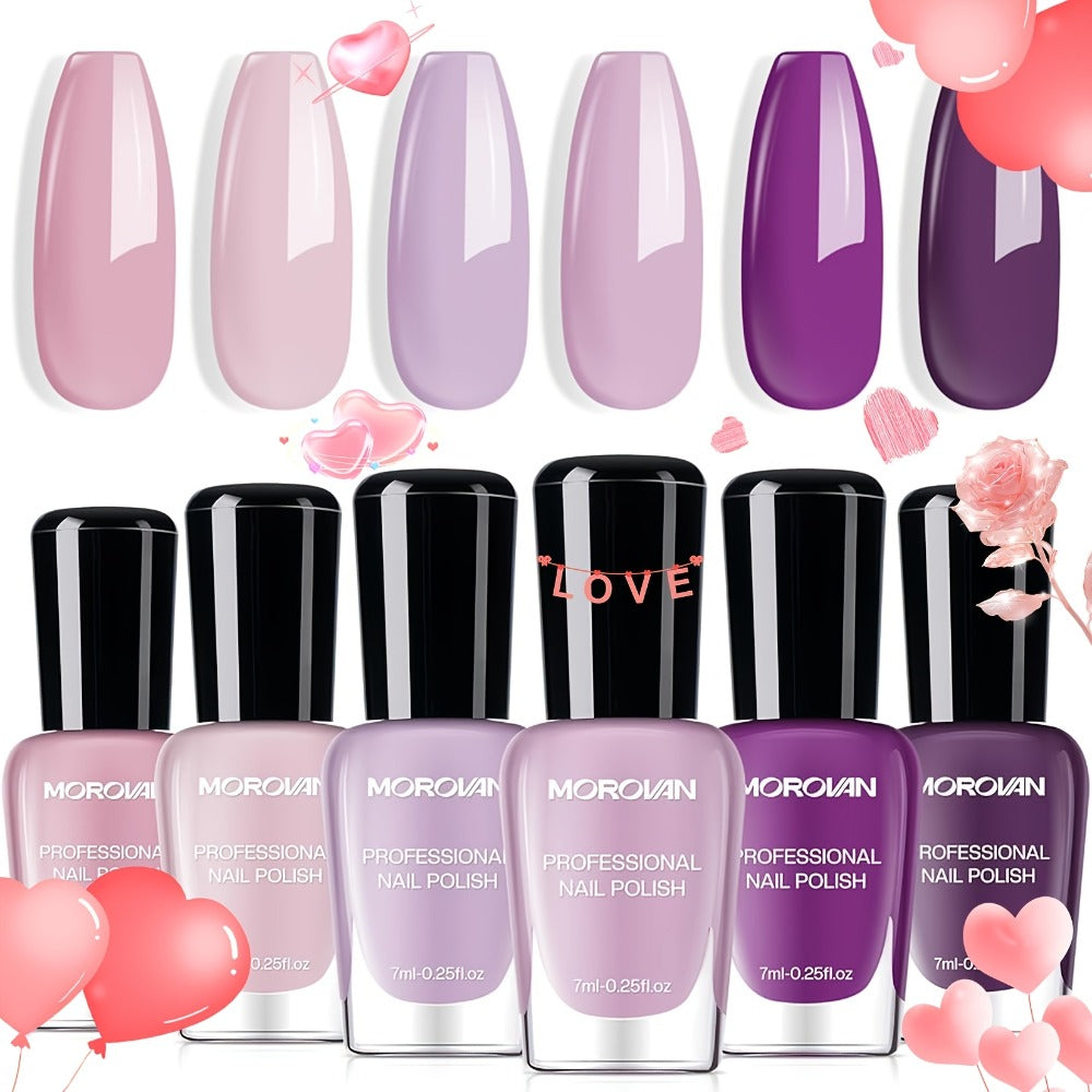 Six-Piece Air-Dry Nail Polish Set in Cherry Blossom Pink or Light Purple and Nude Pink Collections