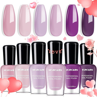 Six-Piece Air-Dry Nail Polish Set in Cherry Blossom Pink or Light Purple and Nude Pink Collections