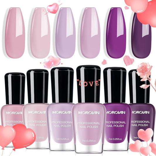 Six-Piece Air-Dry Nail Polish Set in Cherry Blossom Pink or Light Purple and Nude Pink Collections