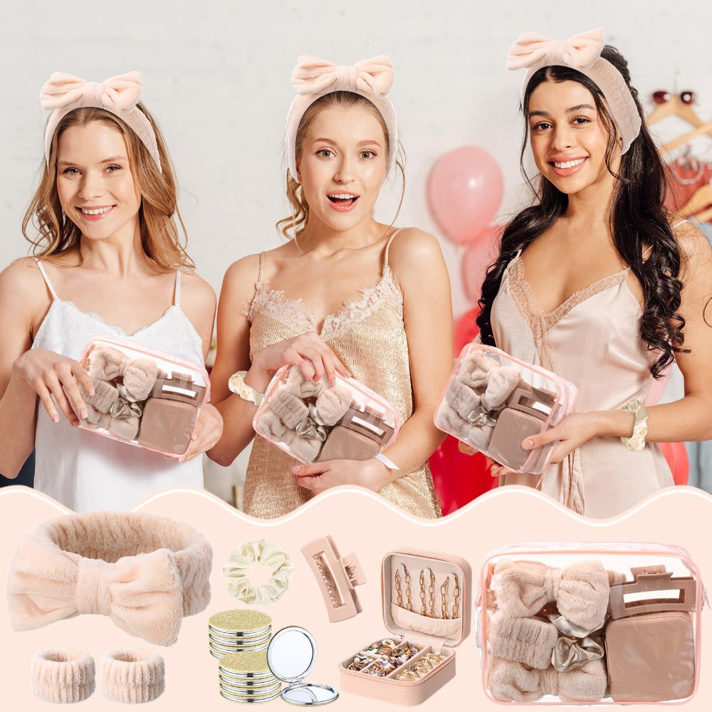 Spa Party Favors Set 48pcs for Women – Sleepover Party Supplies with Headband, Wristband, Scrunchies, Hair Clip, Jewelry Case