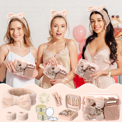 Spa Party Favors Set 48pcs for Women – Sleepover Party Supplies with Headband, Wristband, Scrunchies, Hair Clip, Jewelry Case