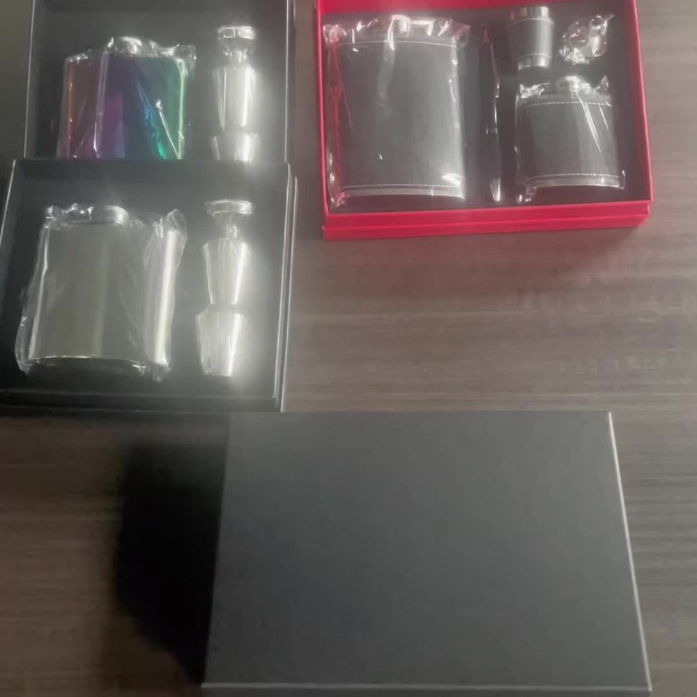 Stainless Steel Whiskey Flask Gift Set with Cup Filter & PU Leather Cover – 8.1oz + 3oz Dual Bottle Bar Gift for Men