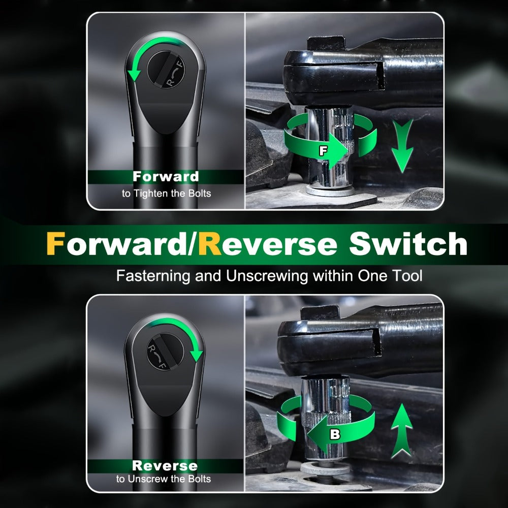 12V Cordless Ratchet Wrench Set 3/8" Drive, 40 Ft-lbs Torque, Variable Speed Trigger, Lithium-Ion Battery