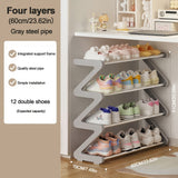 Yuan Shan Gray - Four-Tier Shoe Rack [Upgraded with Four Metal Tubes - Thickened and Hardened Plastic Parts]
