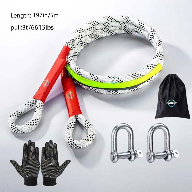 Heavy Duty Tow Rope & Hook Set 16FT – Off-Road Recovery Tow Strap with 2 Steel U-Hooks for SUV, Truck & 4x4 Vehicle Rescue