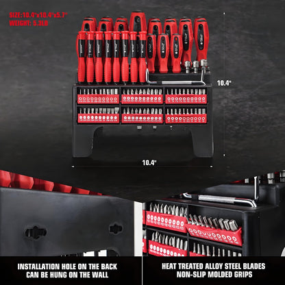 Screwdriver and Bit Organizer Set with 100-, 118- or 126-Piece Color-Coded Rack Configurations