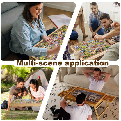 Jigsaw Puzzle Table with Folding Legs – 4 Drawers 16 Sorting Grids Portable Wooden Puzzle Board for 1000 Pieces