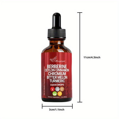 Berberine Blood Sugar Support Liquid Drops 2 fl oz with Ceylon Cinnamon Chromium Bitter Melon Turmeric