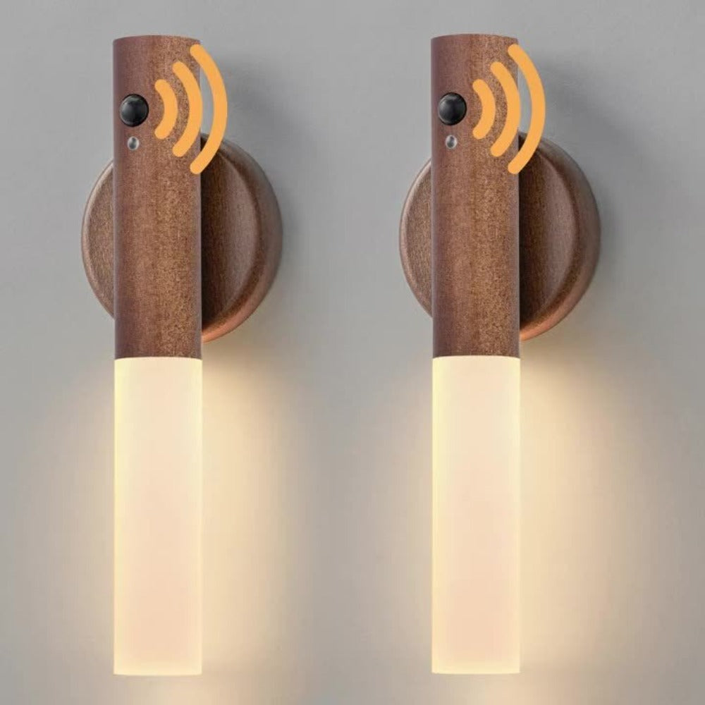 Motion Night Light Rechargeable LED, IPX4 Wood Grain & Walnut Under Cabinet Step Lamp for Staircase