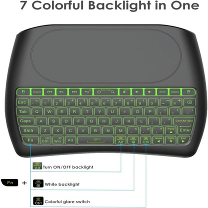 Wireless Mini Keyboard with Large Touchpad & 7-Color Backlight, Bluetooth & 2.4G Dual Mode Handheld Keyboard Remote Control