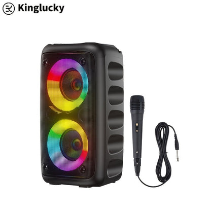 Portable Bluetooth Speaker Kinglucky Karaoke Model with 5.2 Wireless, RGB Lights, Included Mic, USB, TF and FM