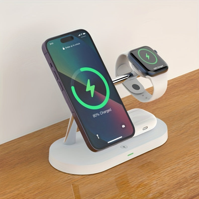 Wireless Charging Station, 3-in-1 Magnetic Stand with QC3.0 Adapter, Clock Display and White or Black Options