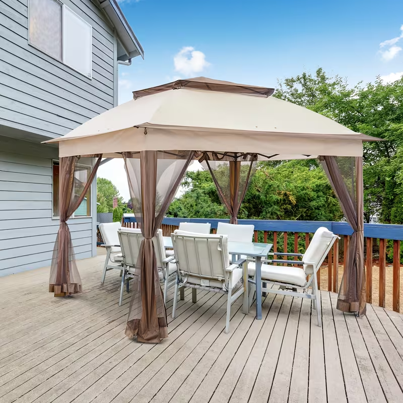 Instant Gazebo Tent 11x11 FT Mosquito Netting No Assembly Required for Garden, Yard and Pest Management