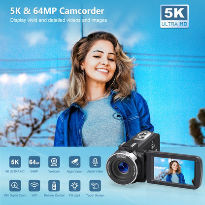 5K Vlogging Camera Camcorder 64MP WiFi for YouTube with IR Night Vision 18X Zoom 3 Inch Touch for an Everyday Personal Care Routine