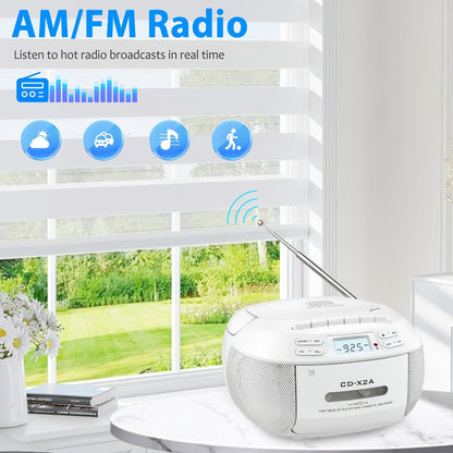 CD Cassette Player Boombox Combo with AM/FM Radio, Remote Control, LCD Display, AUX USB Earphone Jack