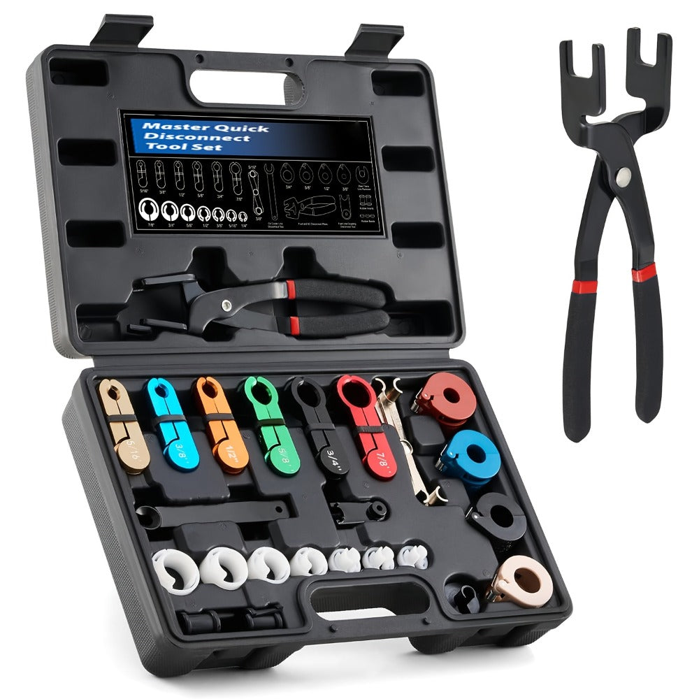 Fuel Line Disconnect Tool Set – 26pc Master Quick Disconnect Kit with AC & Transmission Disconnect Pliers for Fuel Line Removal