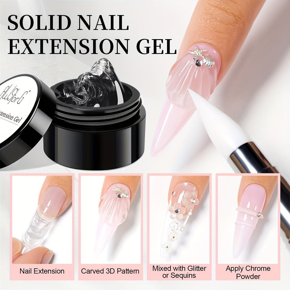 Builder Gel Nail Extension Starter Kit 5pcs Clear Nude Solid – Hard Gel Sculpting Set with Flower Molds & Sculpting Brush for 3D Floral Nail