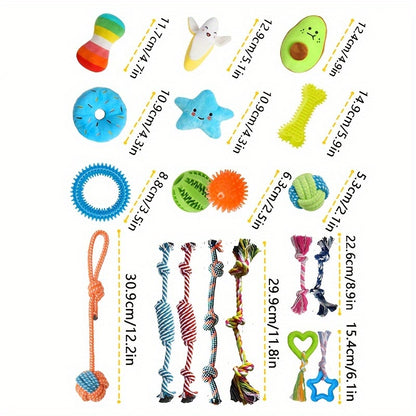 Puppy Toys 25 Pack Chew Toy Set for Small Dogs – Rope Toys, Squeaky Plush, Rubber Chew, Treat Ball & Poop Bag Rolls Included