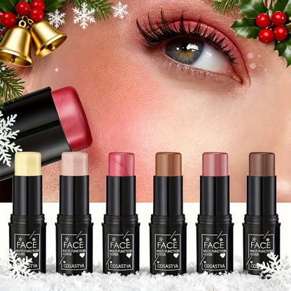 Blush Stick Makeup Set 6 Piece, 3-in-1 Waterproof Blush Eyeshadow Touch-Up Sticks, All-Day Glossy Shimmer