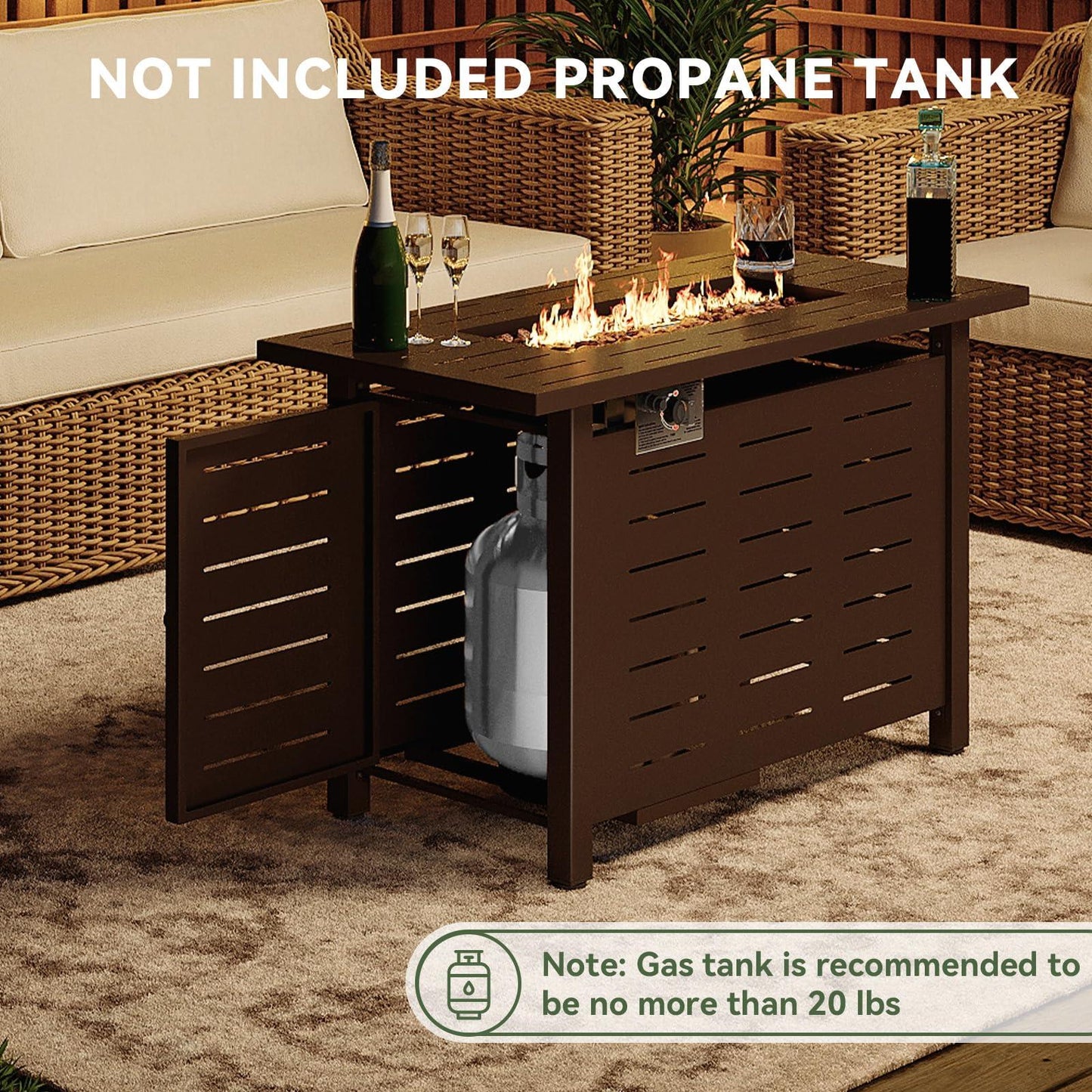 Propane Fire Pit Table Outdoor 50, 000 BTU Gas Fire Table with Lid Lava Rocks & Cover for Patio Backyard Deck Black Brown 40"/44"