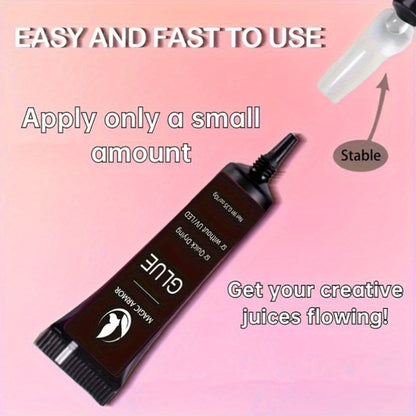 Nail Glue Set, MAGIC ARMOR Four 0.35oz Black Squeeze Tubes with Precision Nozzles for Press-On Nails