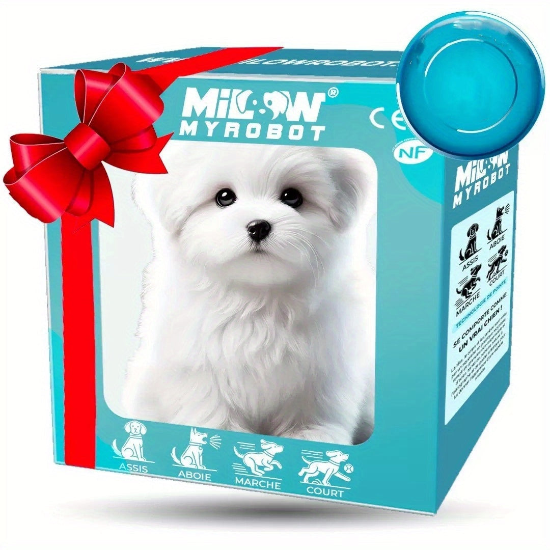 Simulation Puppy Robot Electric Interactive Dog Toy, Auto Walking, Barking & Tail Wagging, Plush Biomimetic Pet with Dog Bone Accessory