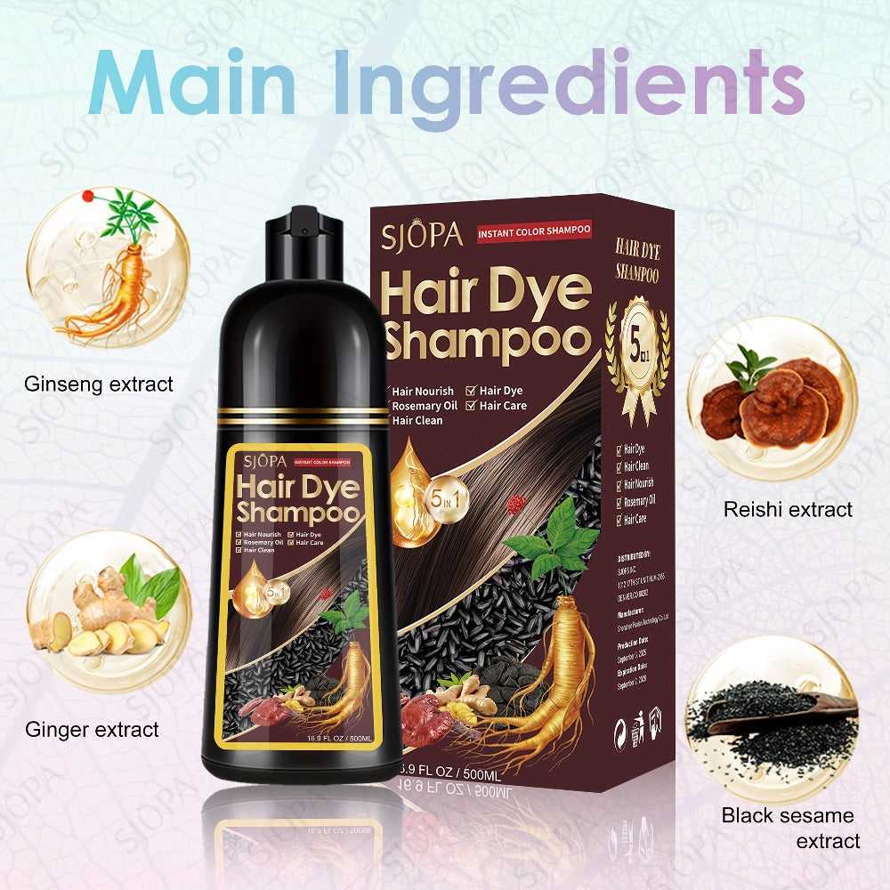 Hair Dye Coloring Shampoo 5-in-1 Upgraded with Hibiscus Oil, Squalane & Glycerin – Quick Color & Nourishing, Gentle Skin-Safe Formula