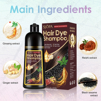 Hair Dye Coloring Shampoo 5-in-1 Upgraded with Hibiscus Oil, Squalane & Glycerin – Quick Color & Nourishing, Gentle Skin-Safe Formula
