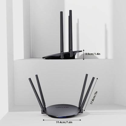 WAVLINK AC1200 WiFi Router 3-in-1 Dual Band 1200Mbps - 4x5dBi Antennas, Gigabit WAN LAN, Router Access Point Repeater Mode