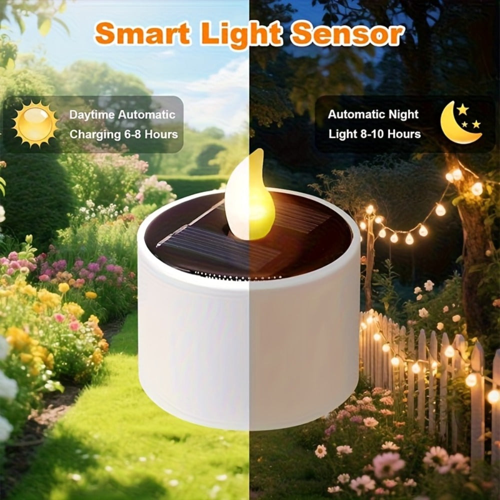 Solar Flameless Candles Outdoor LED Tealight with Dusk to Dawn Sensor Flickering Light for Entryways, Bedrooms and Living Spaces