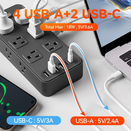 Power Strip 18-in-1 Charging Station with 12 AC Outlets, 4 USB-A, 2 USB-C and 5-Foot Flat-Plug Cord