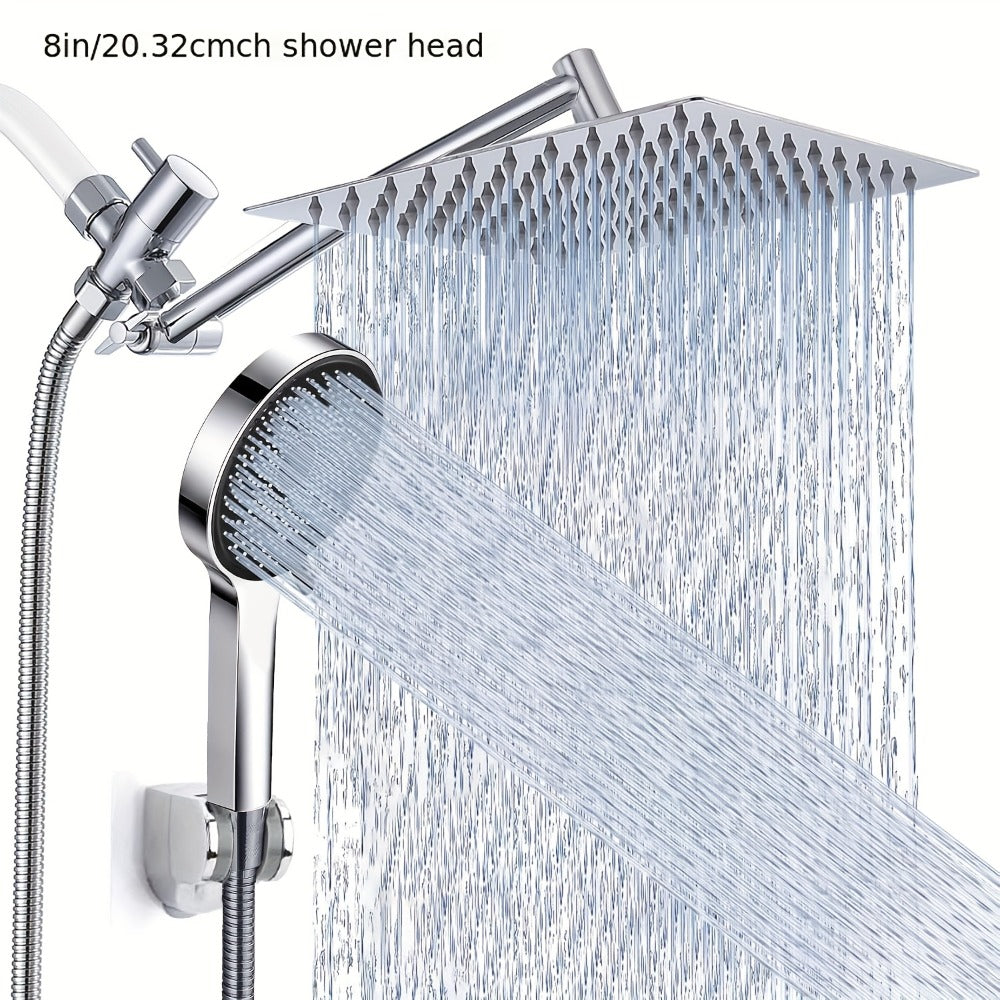 High Pressure Rainfall Handheld Shower Head Combo, 11-Inch Extension Arm, 9 Settings, 180° Adjustable, Anti-Leak with Holder